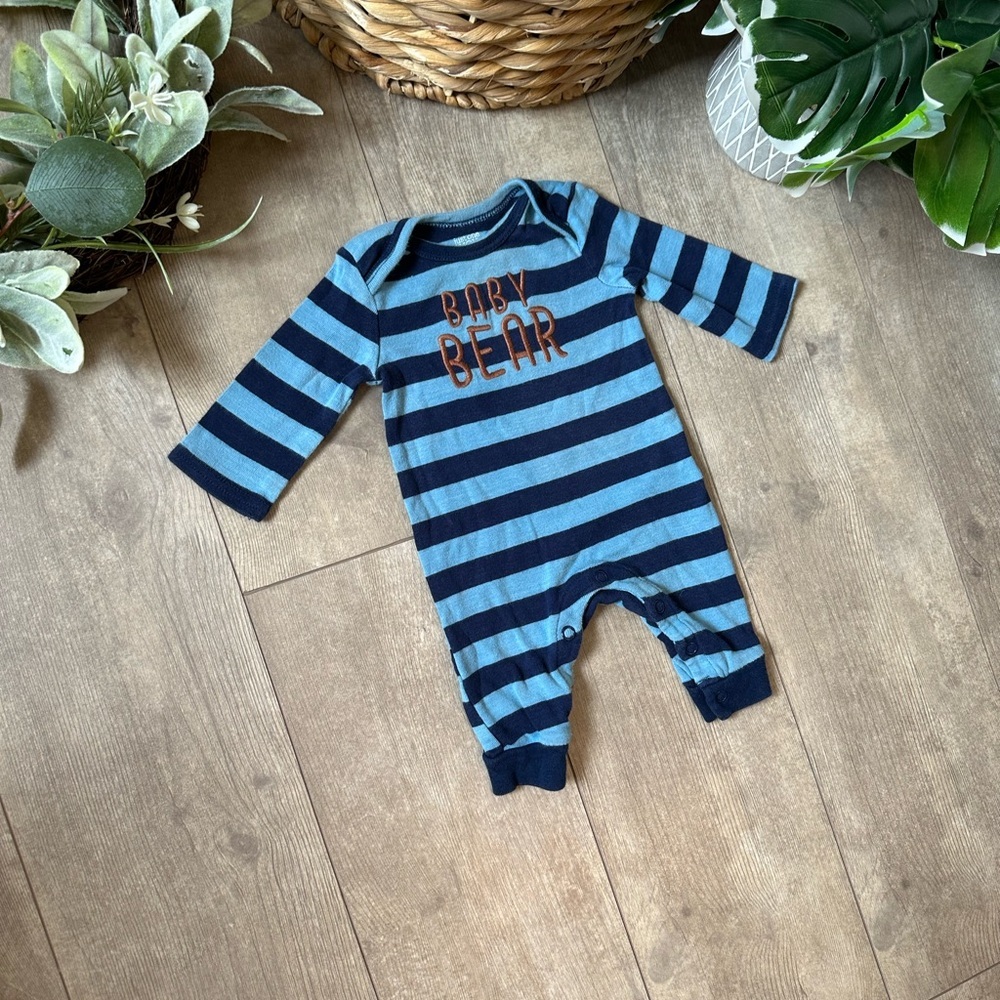 Carter’s Blue Striped Baby Bear Long Sleeve Romper One Piece Size Newborn - Picture 8 of 13